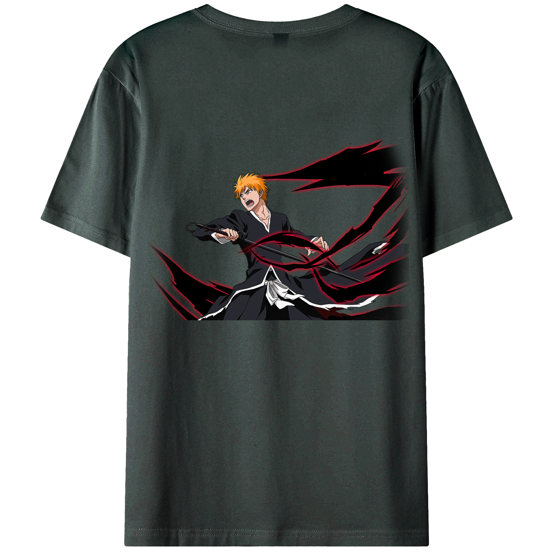 （画像用） ブリーチ 黒崎一護（くろさき いちご）BLEACH Kurosaki Ichigo 綿100％ メンズ半袖Tシャツ（バックプリント） 通気性